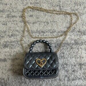 Grey Micro Purse w Metal Chain Crossbody